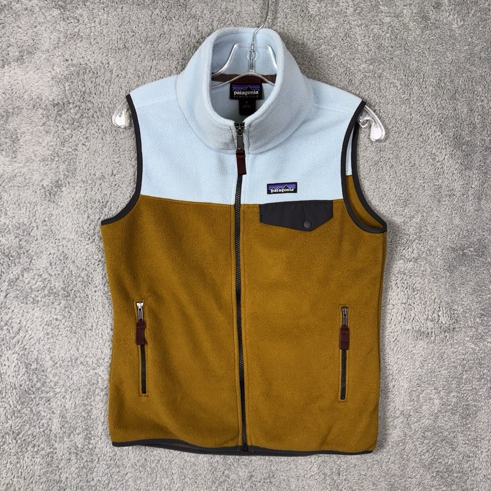 Patagonia Synchilla Snap-T Fleece Vest Womens S Blue Yellow Full Zip Hike 25495